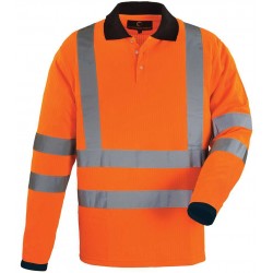 YARD Polo manches longues hiviz+ bandes retro, polycoton, 190g/m², orange