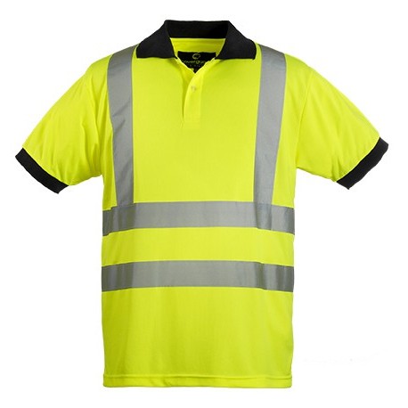 YARD Polo manches courtes hi-viz bande baudrier, poly. piqué, 140g/m², jaune