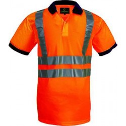 YARD Polo manches courtes hi-viz bande baudrier, poly. piqué, 140g/m², orange