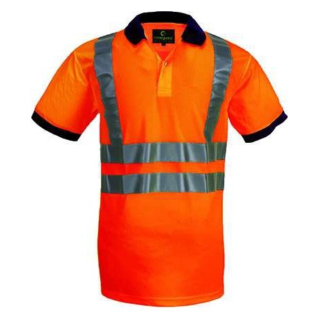 YARD Polo manches courtes hi-viz bande baudrier, poly. piqué, 140g/m², orange