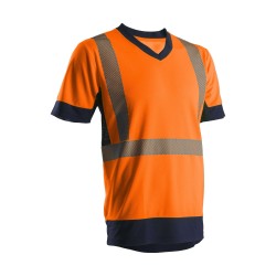 KYRYO T-shirt hiviz MC 100% polyester UPF50, 140g/m² bandes segmentées, orange