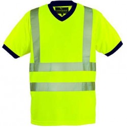 YARD T-shirt col V hi-viz+ bandes retro, poly. 140g/m², jaune