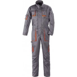 PADDOCK Combin. de travail, coton-poly, gris/orange, 245g/m²