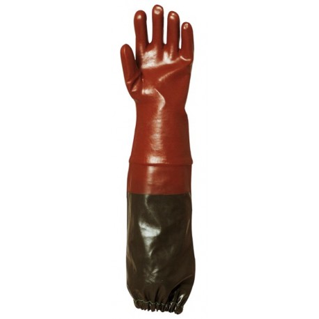 QUALI. SUP. Gants PVC rouges, manchette PVC vert, 65 cm