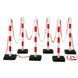 KIT 6 POTEAUX PVC 4 KG A LESTER + 12,5 M CHAINE ROUGE/BLANC