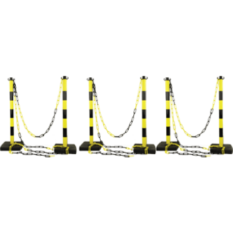 KIT 6 POTEAUX PVC 4 KG A LESTER + 12,5 M CHAINE JAUNE/NOIR