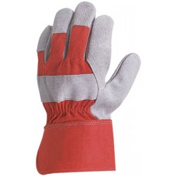 CROÛTE VACHETTE Gants docker, dos toile rouge