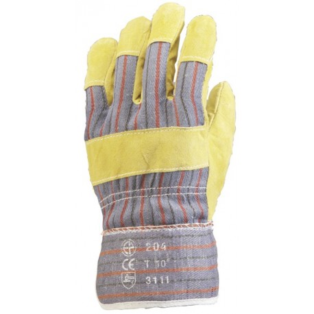 CROÛTE VACHETTE Gants docker, toile bayadère, doublée coton