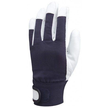 CHÈVRE Gants dos jersey bleu, poignet serrage autogrippant