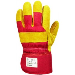 CROÛTE VACHETTE Gants docker toile rouge, molletonné polaire polyester