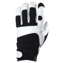 CHÈVRE Gants maîtrise, renfort polyester index/pouce/bouts des doigts/dos, noir et blanc