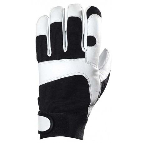 CHÈVRE Gants maîtrise, renfort polyester index/pouce/bouts des doigts/dos, noir et blanc