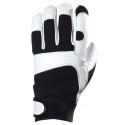 CHÈVRE Gants maîtrise, renfort polyester index/pouce/bouts des doigts/dos, noir et blanc