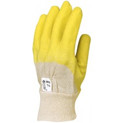 Gants coton, end. latex crêpé jaune, dos aéré