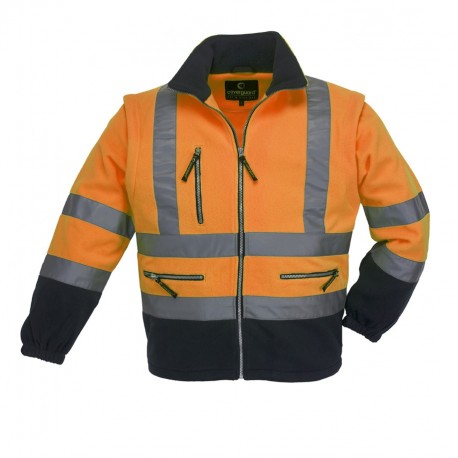 STATION Veste polaire hi-viz 2/1, manches amov., orange/marine, 330g/m²